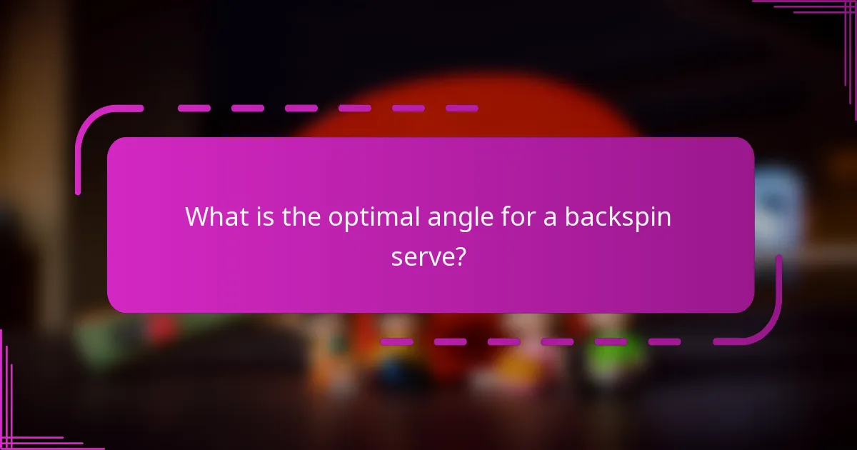 What is the optimal angle for a backspin serve?
